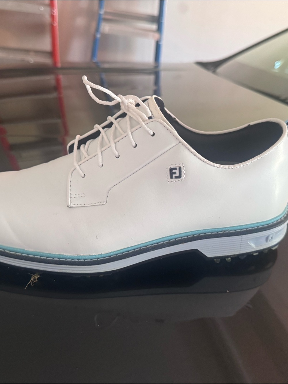 FootJoy White Golf Oxfords with Aqua Accent